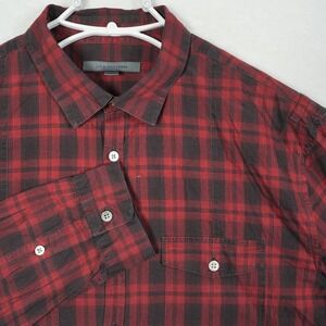 John Varvatos Mens Red Black Plaid Long Sleeve Button Down Shirt Size L Pockets